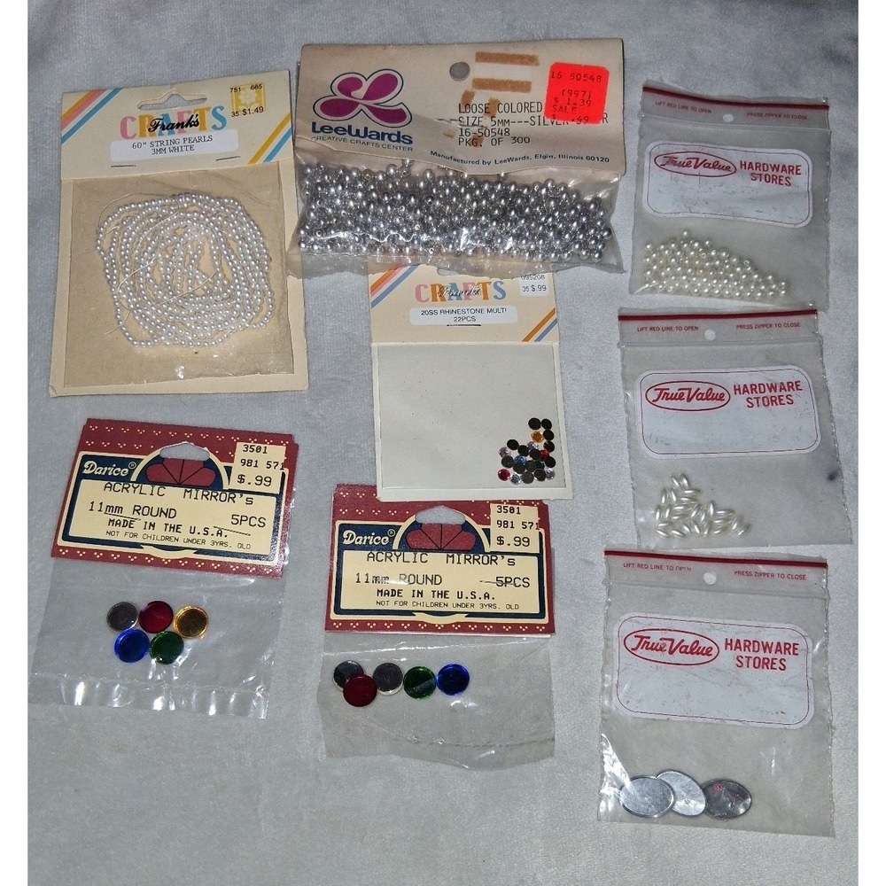 Vintage Craft Supply Lot of 8 LeeWards Darice Frank's Pearls Mirrors Rhinestones
